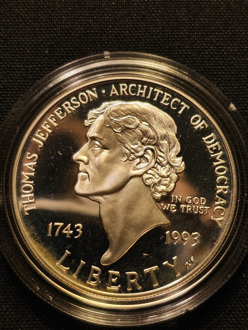 1993-S Thomas Jefferson 250th Anniversary Silver Dollar Coin,Box And COA